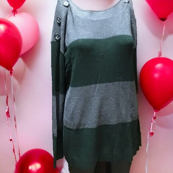 Vince Camuto Women’s 1X Colorblock Sweater Gray Green Button Shoulder NWOT - Picture 1 of 9